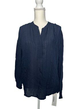 VINCE Womens Navy Blue Peasant Top Size Large